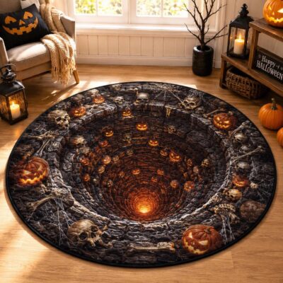 3D Halloween Skull Pumpkin Haunted Tunnel Rug