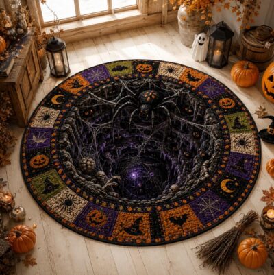 3D Halloween Spider Web Witchy Pumpkin Rug