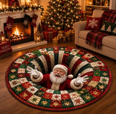 3D Christmas Santa Claus Vortex Optical Rug