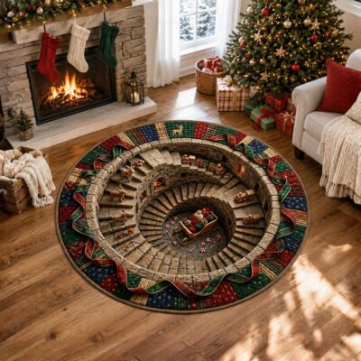 3D Christmas Santa Workshop Funny Festive Rug