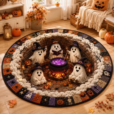 3D Halloween Cute Ghost Haunted House Rug