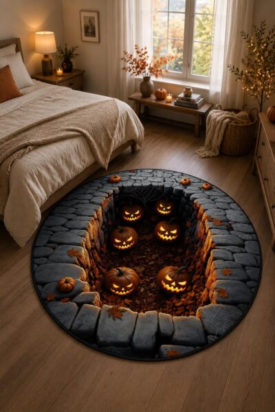3D Halloween Jack O Lantern Well Rug