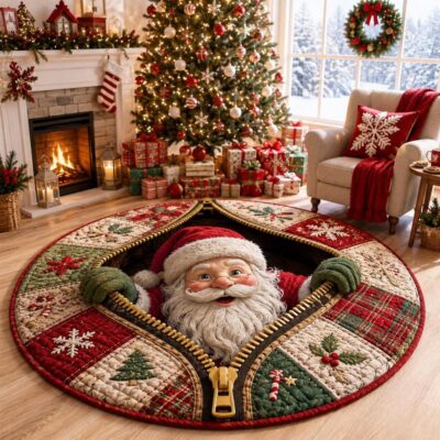 3D Christmas Santa Claus Vortex Staircase Rug