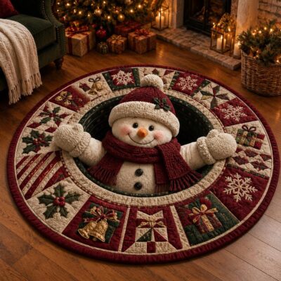 3D Christmas Snowman Winter Illusion Cozy Rug