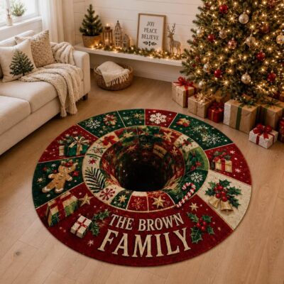 3D Christmas Family Name Holiday Keepsake Custom Rug