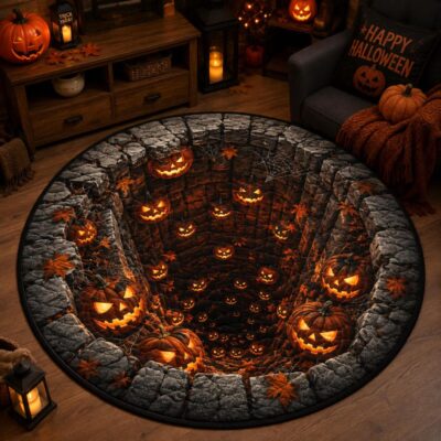 3D Halloween Skull Horror Haunted Tunnel Rug