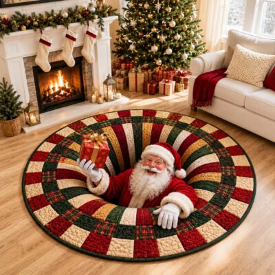 3D Christmas Funny Santa Festive Quilted Rug