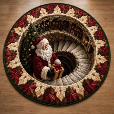 3D Christmas Santa Spiral Staircase Vortex Rug