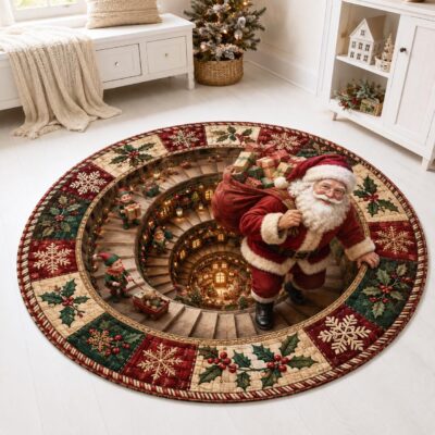 3D Christmas Santa Claus Workshop Velvet Rug
