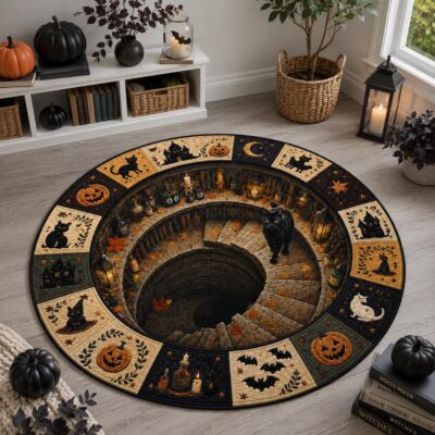 3D Halloween Black Cat Bottomless Staircase Rug
