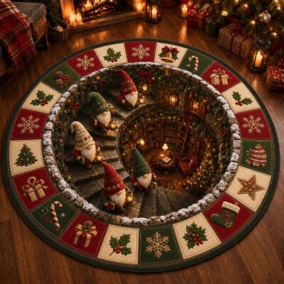 3D Christmas Gnome Reading Book Nook Rug