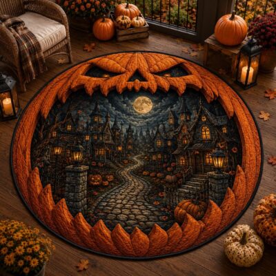3D Halloween Jack O Lantern Village Rug