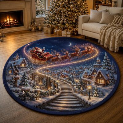 3D Christmas Santa Small Town Vortex Rug