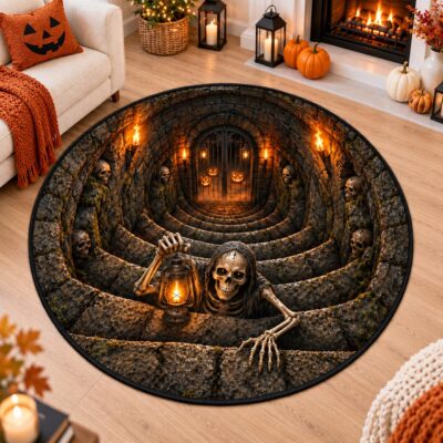 3D Halloween Skeleton Whirlpool Ocean Vortex Rug