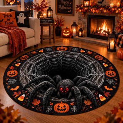 3D Halloween Spider Web Pumpkin Gothic Rug