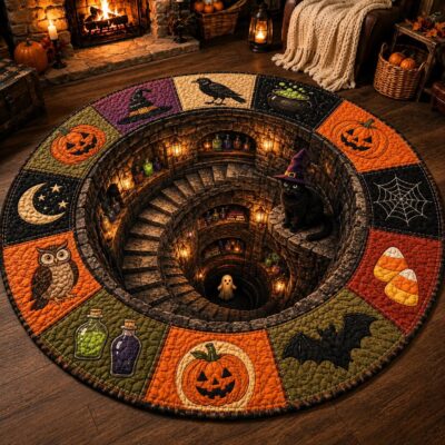 3D Halloween Witch Dungeon Pumpkin Staircase Rug