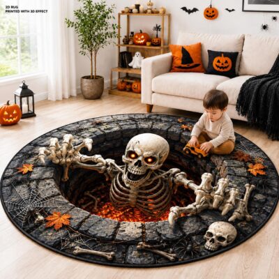 3D Halloween Skeleton Pit Haunted House Rug