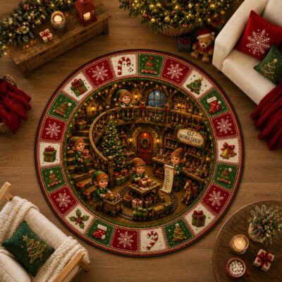 3D Christmas Elf Winter Optical Illusion Rug