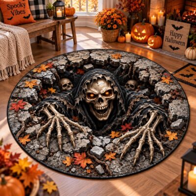 3D Halloween Grim Reaper Glowing Eyes Rug