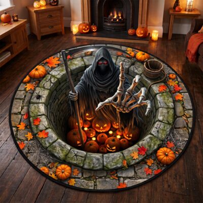 3D Halloween Skeleton Ghost Grim Reaper Rug