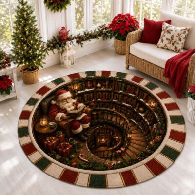 3D Christmas Santa Claus Spiral Staircase Rug