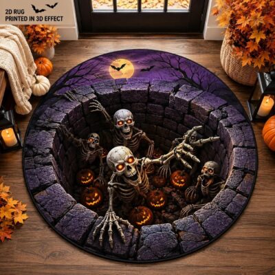 3D Halloween Creepy Skeleton Pumpkin Illusion Rug