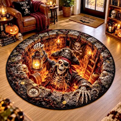 3D Halloween Pirate Skeleton Treasure Well Rug